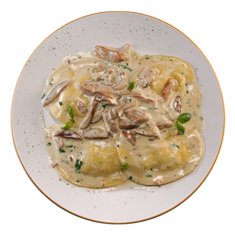 Ravioli ai 5 Formaggi con Salsa Funghi Porcini